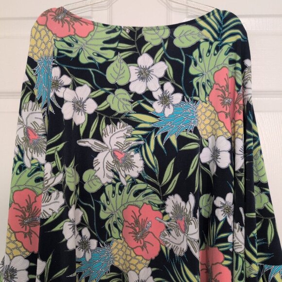 Ruby Rd Floral Shirt Womens Size 3X Blue Stretch Tropical Casual Tiered Sleeves - Picture 7 of 10